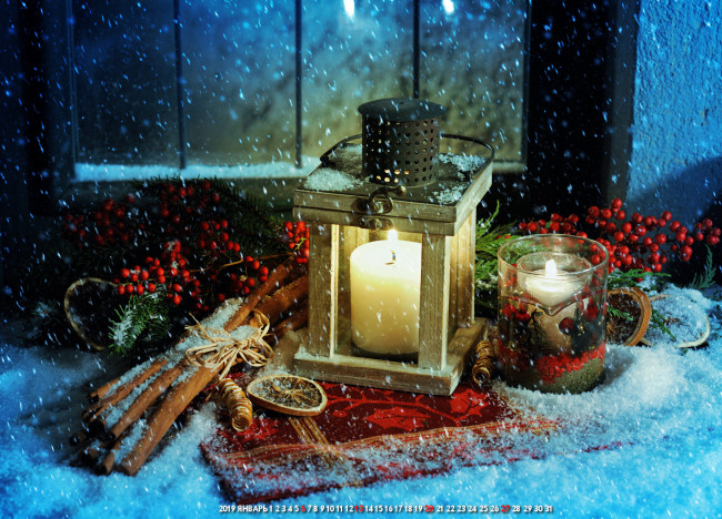 Обои картинки фото календари, праздники,  салюты, свеча, фонарь, снег