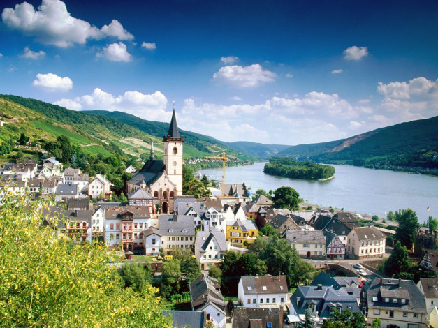 Обои картинки фото hesse, rhine, river, germany, города, пейзажи