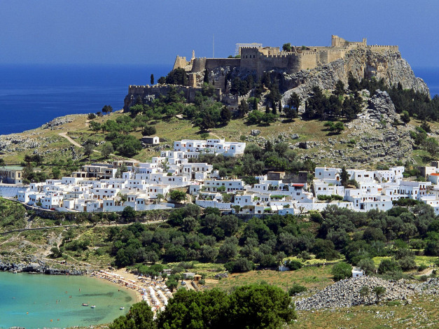 Обои картинки фото lindos, rhodes, dodecanese, islands, greece, города, пейзажи