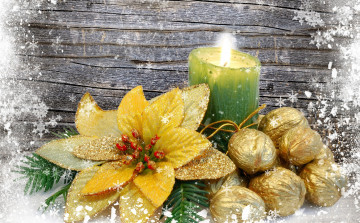 обоя праздничные, новогодние, свечи, свеча, орехи, пуансеттия