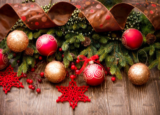 Картинка праздничные -+разное+ новый+год шарики ветки ягоды шишки лента снежинки