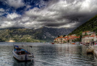 Картинка Черногория+perast города -+пейзажи побережье катер Черногория perast дома