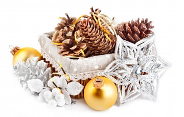 Картинка праздничные -+разное+ новый+год шишки шарики снежинка