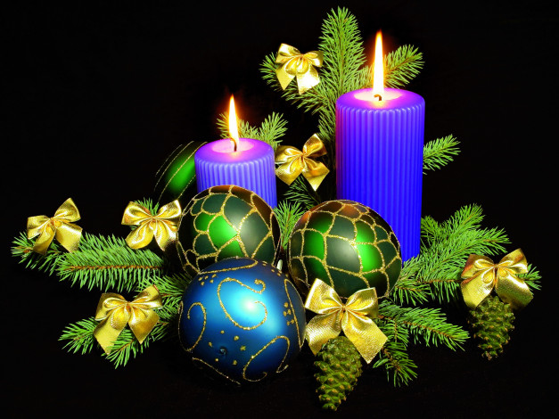 Обои картинки фото праздничные, украшения, свечи, шарики, новый, год