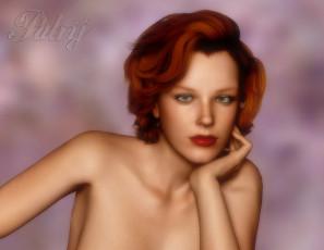 Картинка 3д+графика портрет+ portraits девушка взгляд фон рыжая