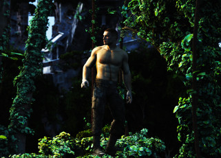 Картинка 3д+графика люди+ people растения джунгли мужчина