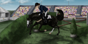 Картинка рисованное животные +лошади всадник лошадь