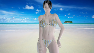 Картинка 3д+графика люди+ people девушка взгляд фон купальник пляж море