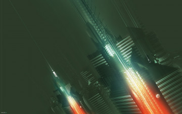 Картинка 3д+графика архитектура+ architecture огни небоскребы город дома здания