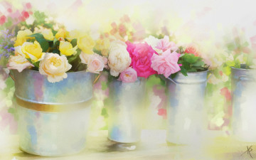 Картинка рисованное цветы рисованные розы вёдра