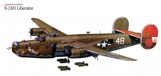 Обои картинки фото авиация, 3д, рисованые, v-graphic, бомбардировщик, liberator, b-24, h