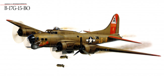 Обои картинки фото авиация, 3д, рисованые, v-graphic, b-17, g, летающая, крепость, бомбордировщик