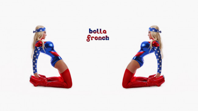 Обои картинки фото девушки, bella french, bella, french, костюм, прапор, блондинка