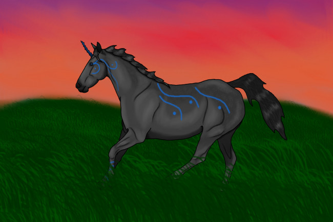 Обои картинки фото рисованное, животные,  сказочные,  мифические, ночь, лошадь