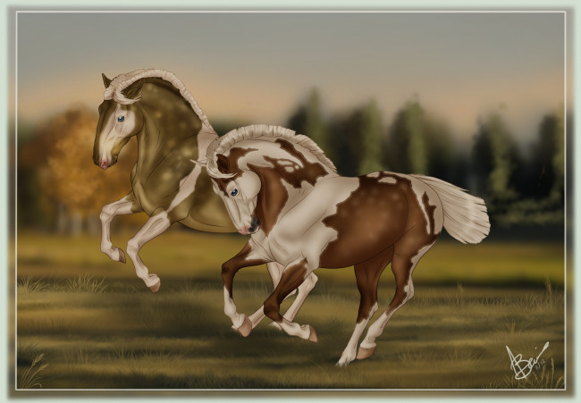Обои картинки фото рисованное, животные,  лошади, лошади, бег