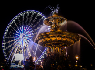 Картинка paris города париж+ франция фонтан колесо ночь