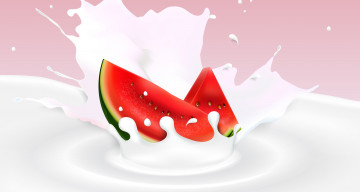 Картинка векторная+графика еда+ food арбуз фон ягода дольки молоко