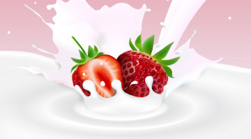 Картинка векторная+графика еда+ food молоко фон клубника ягода
