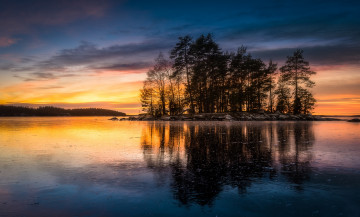 Картинка природа восходы закаты деревья отражение
