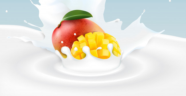 Обои картинки фото векторная графика, еда , food, молоко, манго, фон
