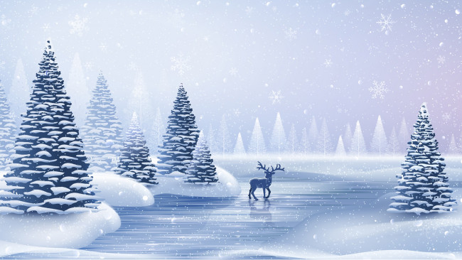 Обои картинки фото векторная графика, животные , animals, зима, деревья, олень