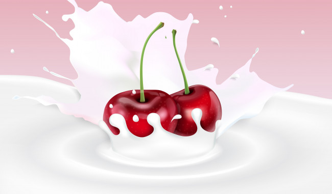 Обои картинки фото векторная графика, еда , food, ягода, вишня, молоко, фон