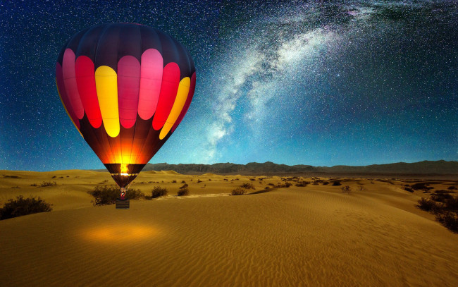 Обои картинки фото авиация, воздушные шары, пустыня, звезды, шар, полет