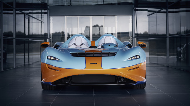 Обои картинки фото автомобили, mclaren, elva, gulf, theme, by, mso, 2021, тюнинг, гиперкар, вид, спереди