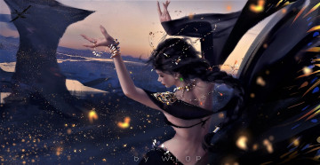 Картинка фэнтези _ghost+blade+ +призрачный+клинок девушка танец огни