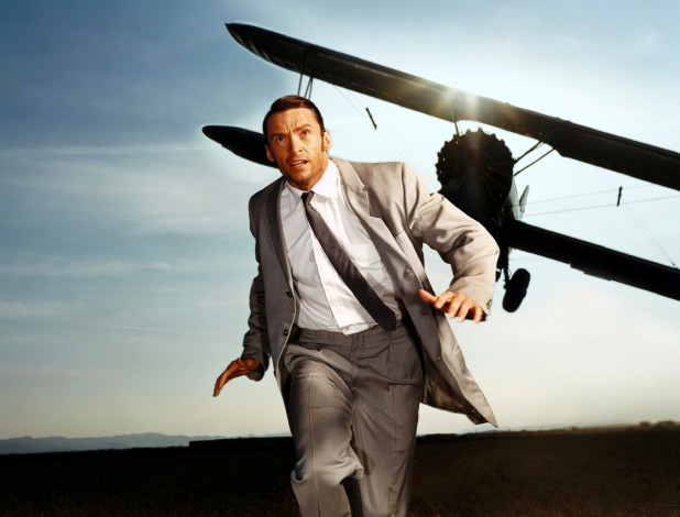 Обои картинки фото мужчины, hugh jackman, актер, костюм, бег, самолет