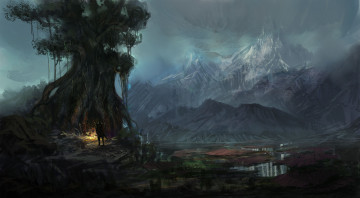 Картинка фэнтези пейзажи горы дерево
