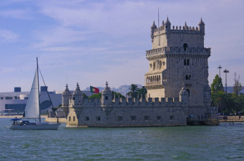 Картинка города лиссабон португалия крепость парусник море