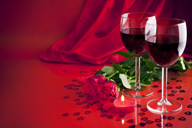 Обои картинки фото еда, напитки, вино, сердечки, свеча, цветы, розы