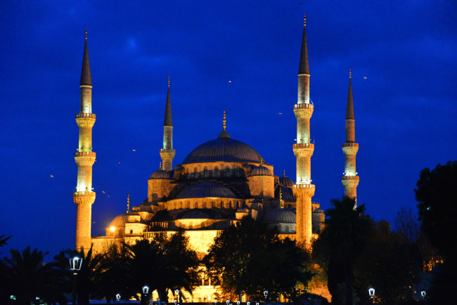 Обои картинки фото города, стамбул, турция, ночь, минареты, мечеть