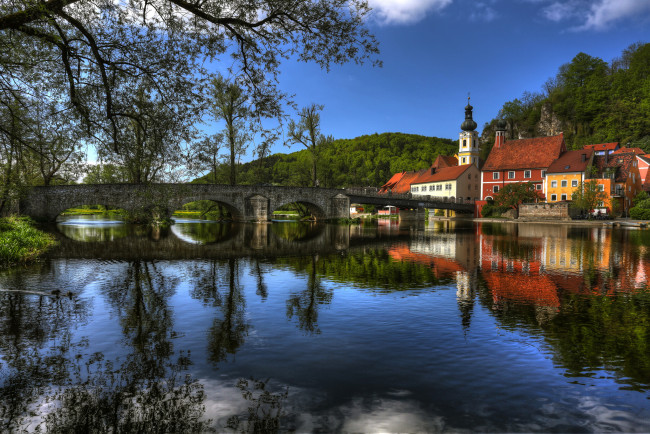 Обои картинки фото kallm&, 252, nz, bavaria, germany, города, мосты, калльмюнц, мост, германия, бавария, kallmunz, пейзаж, река