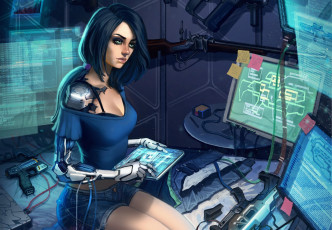 Картинка фэнтези роботы +киборги +механизмы оружие девушка киборг компьютер мир иной
