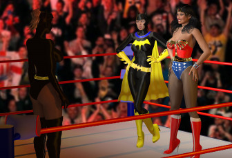 Картинка 3д+графика люди+ people взгляд супермены фон девушки ринг