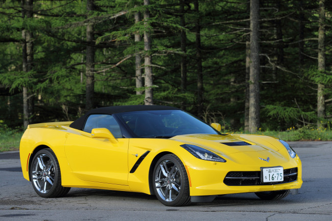 Обои картинки фото автомобили, corvette, jp-spec, convertible, stingray, chevrolet, желтый, с7, 2013г