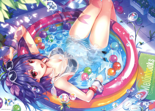 Обои картинки фото аниме, unknown,  другое, kuroya, shinobu, лето, бассейн, девушка, black, lemon-chan, melonbooks