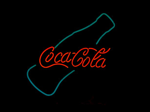 обоя бренды, coca-cola, кока-кола, неон, надпись, бутылка
