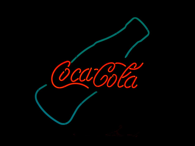 Обои картинки фото бренды, coca-cola, кока-кола, неон, надпись, бутылка
