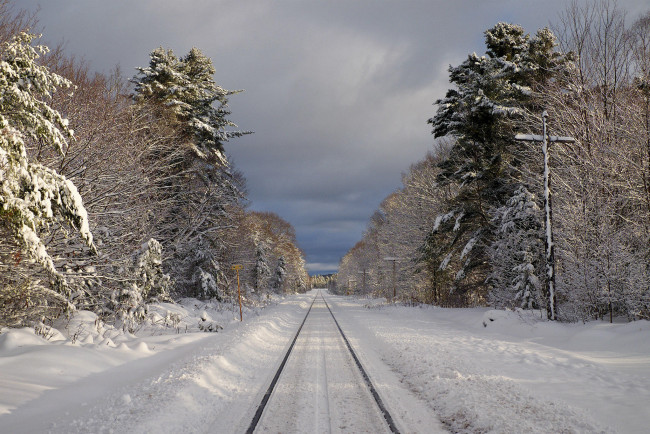 Обои картинки фото разное, транспортные средства и магистрали, железная, дорога, деревья, лес, зима, пейзаж