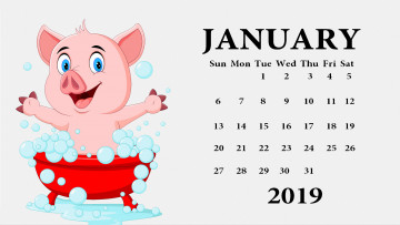 Картинка календари рисованные +векторная+графика ванна поросенок пена свинья купание
