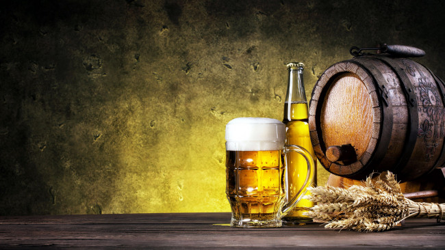 Обои картинки фото еда, напитки,  пиво, бутылка, бокал, пиво, бочонок