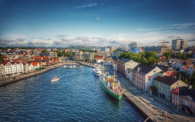 Обои картинки фото города, - улицы,  площади,  набережные, норвегия, корабли, порт, городской, вид, вечер, ставангер