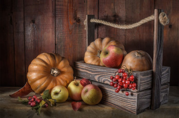 Картинка еда фрукты+и+овощи+вместе осень ягоды стол доски веревка тыквы фрукты натюрморт