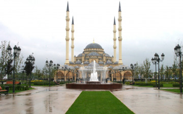 обоя грозный мечеть, города, - столицы государств, мечеть, чечни, грозный, фонтан, Чечня, город