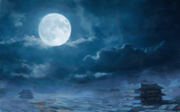 Картинка луна рисованные живопись ночь