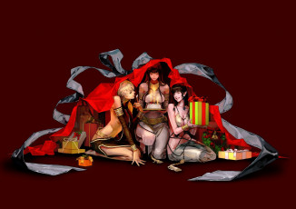 Картинка фэнтези девушки праздник подарки фентези новый год арт