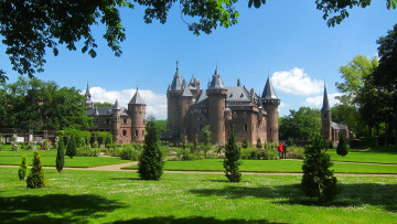 обоя замок de haar голландия, города, замки нидерландов, парк, голландия, de, haar, замок, кусты, газоны